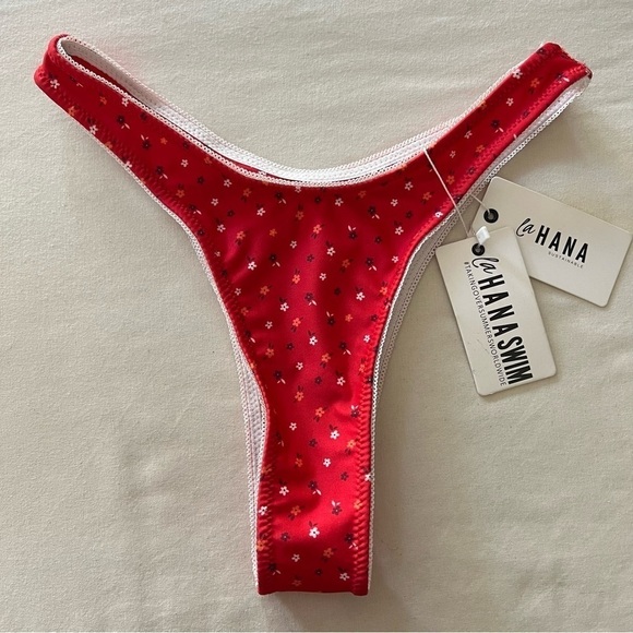 La Hana Swim Emilia Bikini Bottom in Red Floral - Lahana - Picture 7 of 16